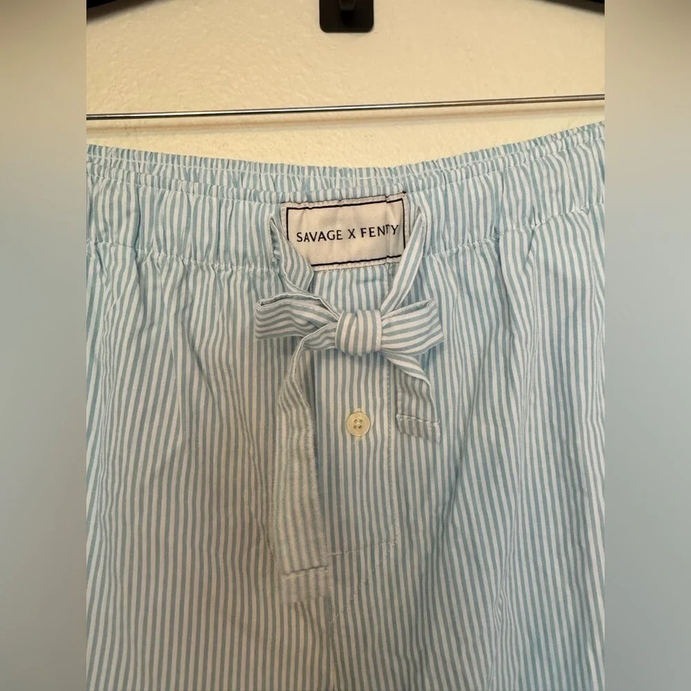 NEW Savage x Fenty Kickback Casual Cotton Pajama Pants Blue White Large NWT